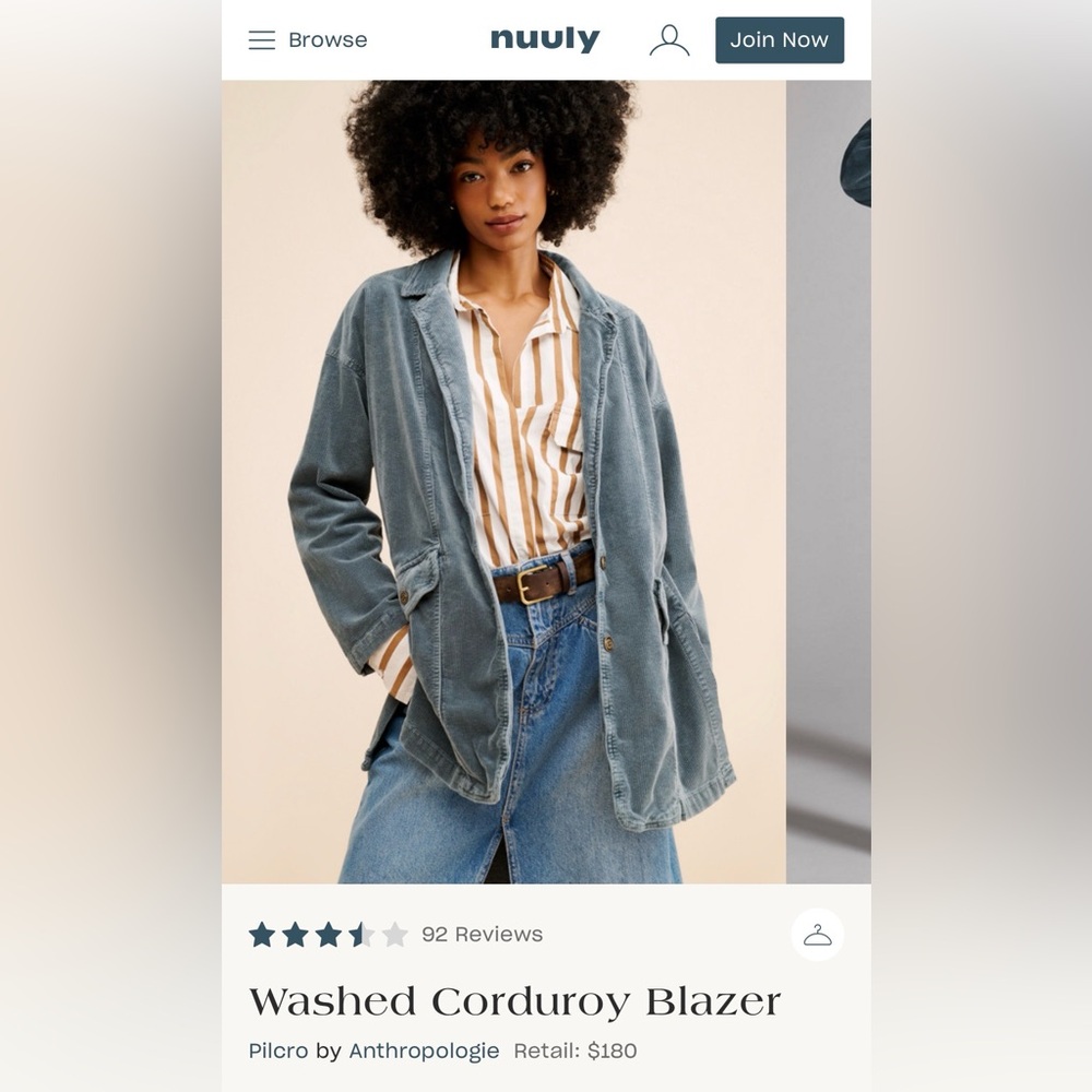 Pilcro Oversized Washed Corduroy Blazer in Steel Blue